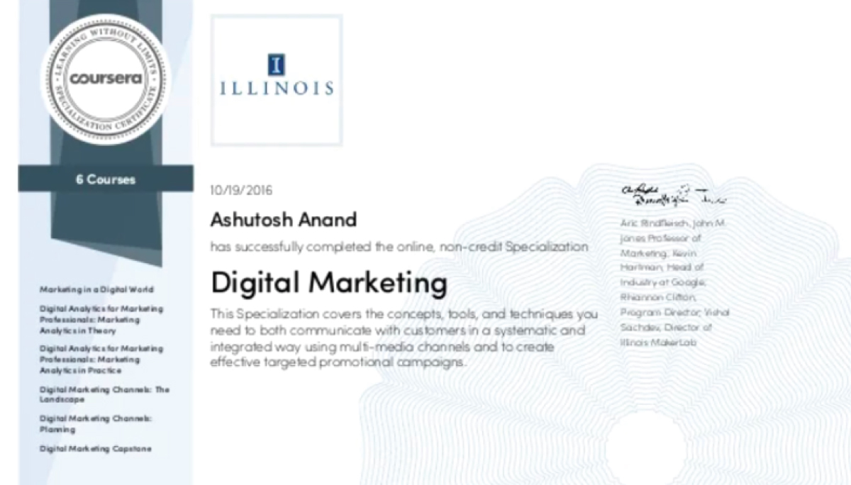 Trường đại học illinois trên nền tảng Coursera cung cấp chứng chỉ Digital Marketing